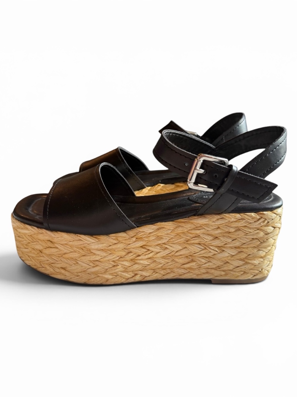Marc Fisher Black Espadrille Platform Sandals Womens Size 8M Ankle Strap Wedge